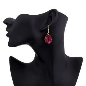 2/$21 Ladies Burgundy Stone Dangle Earrings